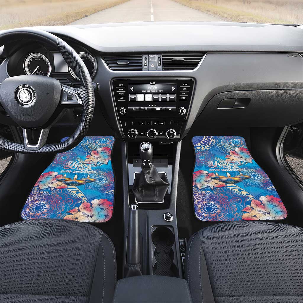 Happy Diwali Festival Car Mats Diya Lamp Rangoli With Polynesian Pattern LT05 Set 2pcs - Front Blue - Polynesian Pride