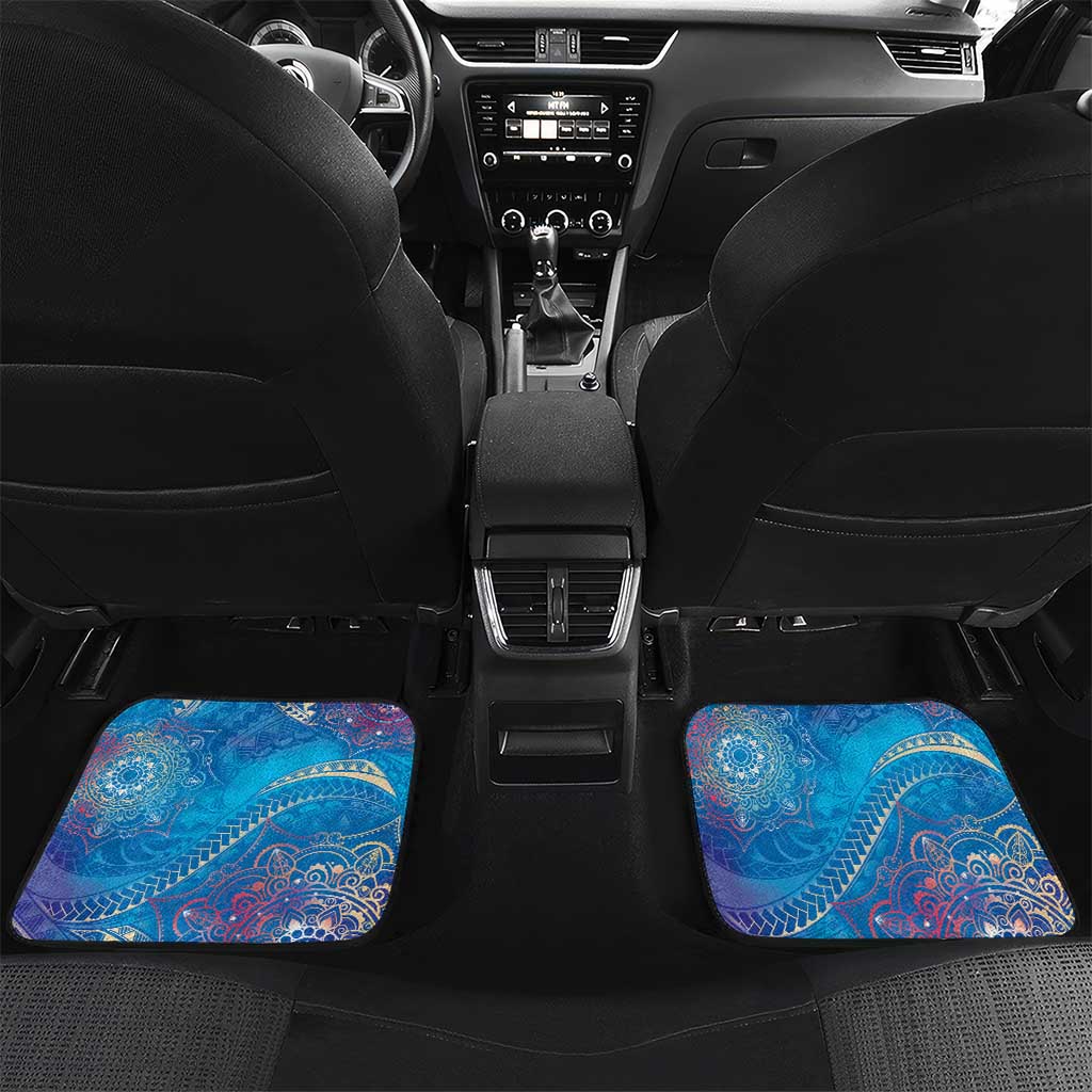 Happy Diwali Festival Car Mats Diya Lamp Rangoli With Polynesian Pattern LT05 Set 2pcs - Back Blue - Polynesian Pride