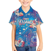 Happy Diwali Festival Family Matching Short Sleeve Bodycon Dress and Hawaiian Shirt Diya Lamp Rangoli With Polynesian Pattern LT05 Son's Shirt Blue - Polynesian Pride