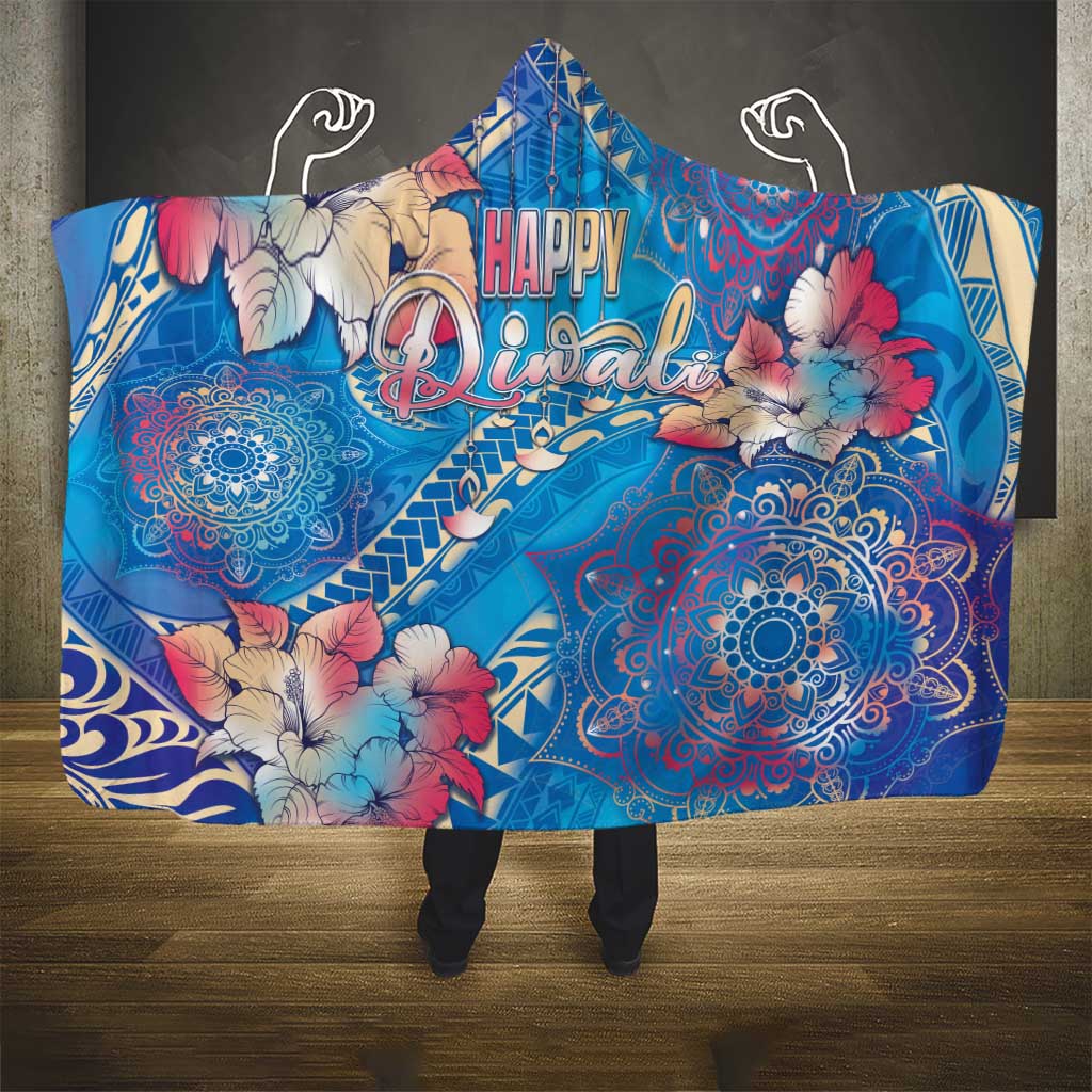 Happy Diwali Festival Hooded Blanket Diya Lamp Rangoli With Polynesian Pattern