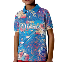 Happy Diwali Festival Kid Polo Shirt Diya Lamp Rangoli With Polynesian Pattern