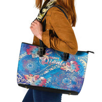 Happy Diwali Festival Leather Tote Bag Diya Lamp Rangoli With Polynesian Pattern LT05 Blue - Polynesian Pride