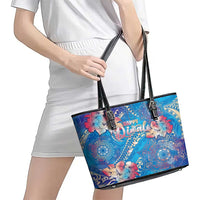 Happy Diwali Festival Leather Tote Bag Diya Lamp Rangoli With Polynesian Pattern LT05 - Polynesian Pride