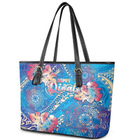 Happy Diwali Festival Leather Tote Bag Diya Lamp Rangoli With Polynesian Pattern LT05 - Polynesian Pride