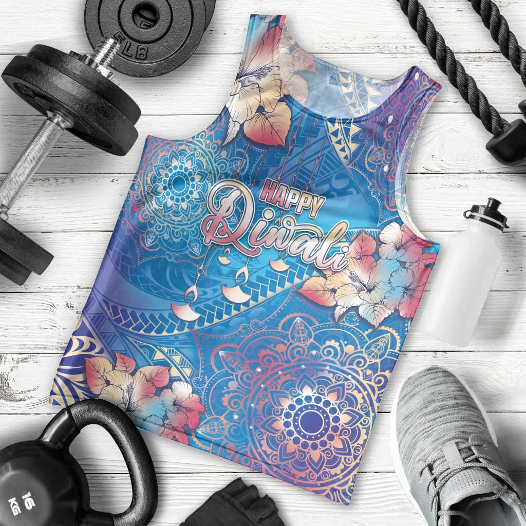 Happy Diwali Festival Men Tank Top Diya Lamp Rangoli With Polynesian Pattern LT05 - Polynesian Pride