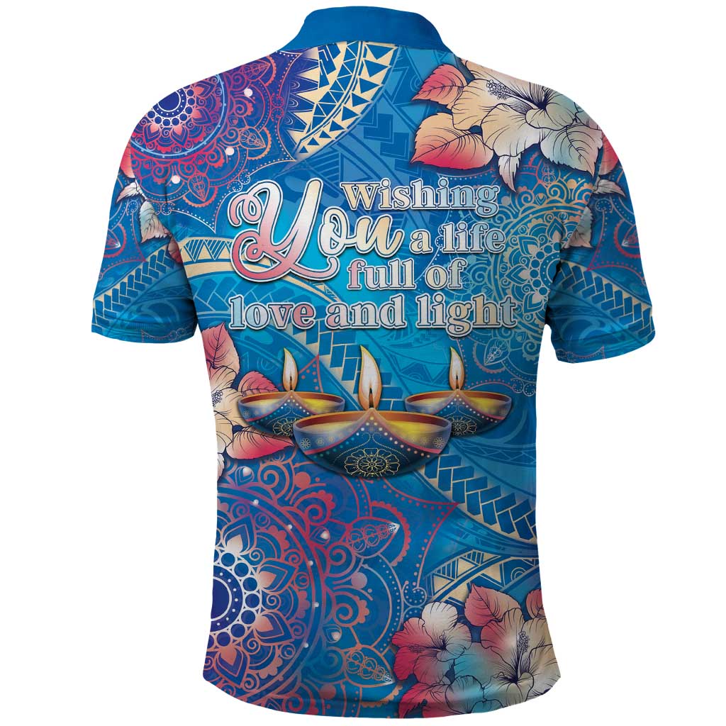 Happy Diwali Festival Polo Shirt Diya Lamp Rangoli With Polynesian Pattern