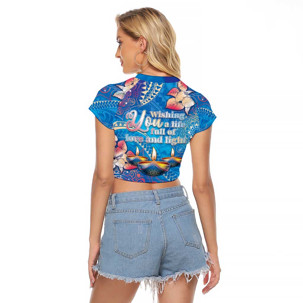 Happy Diwali Festival Raglan Cropped T Shirt Diya Lamp Rangoli With Polynesian Pattern LT05 - Polynesian Pride
