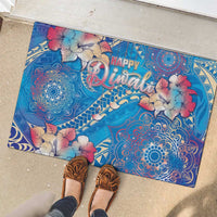 Happy Diwali Festival Rubber Doormat Diya Lamp Rangoli With Polynesian Pattern