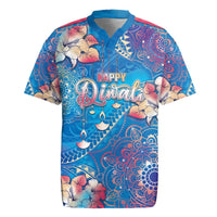 Happy Diwali Festival Rugby Jersey Diya Lamp Rangoli With Polynesian Pattern LT05 Blue - Polynesian Pride