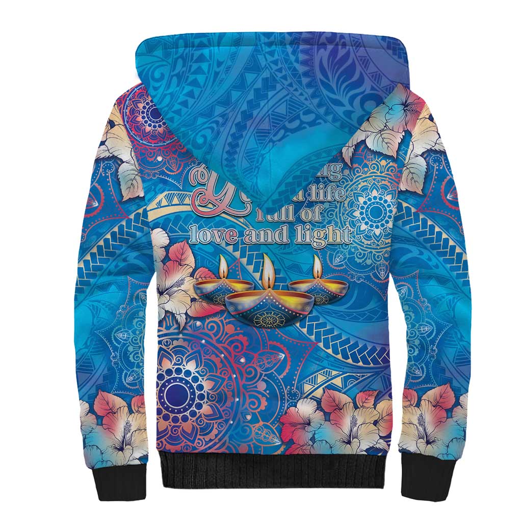 Happy Diwali Festival Sherpa Hoodie Diya Lamp Rangoli With Polynesian Pattern LT05 - Polynesian Pride