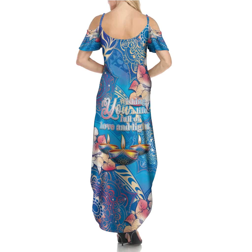 Happy Diwali Festival Summer Maxi Dress Diya Lamp Rangoli With Polynesian Pattern LT05 - Polynesian Pride