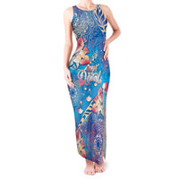 Happy Diwali Festival Tank Maxi Dress Diya Lamp Rangoli With Polynesian Pattern LT05 Women Blue - Polynesian Pride