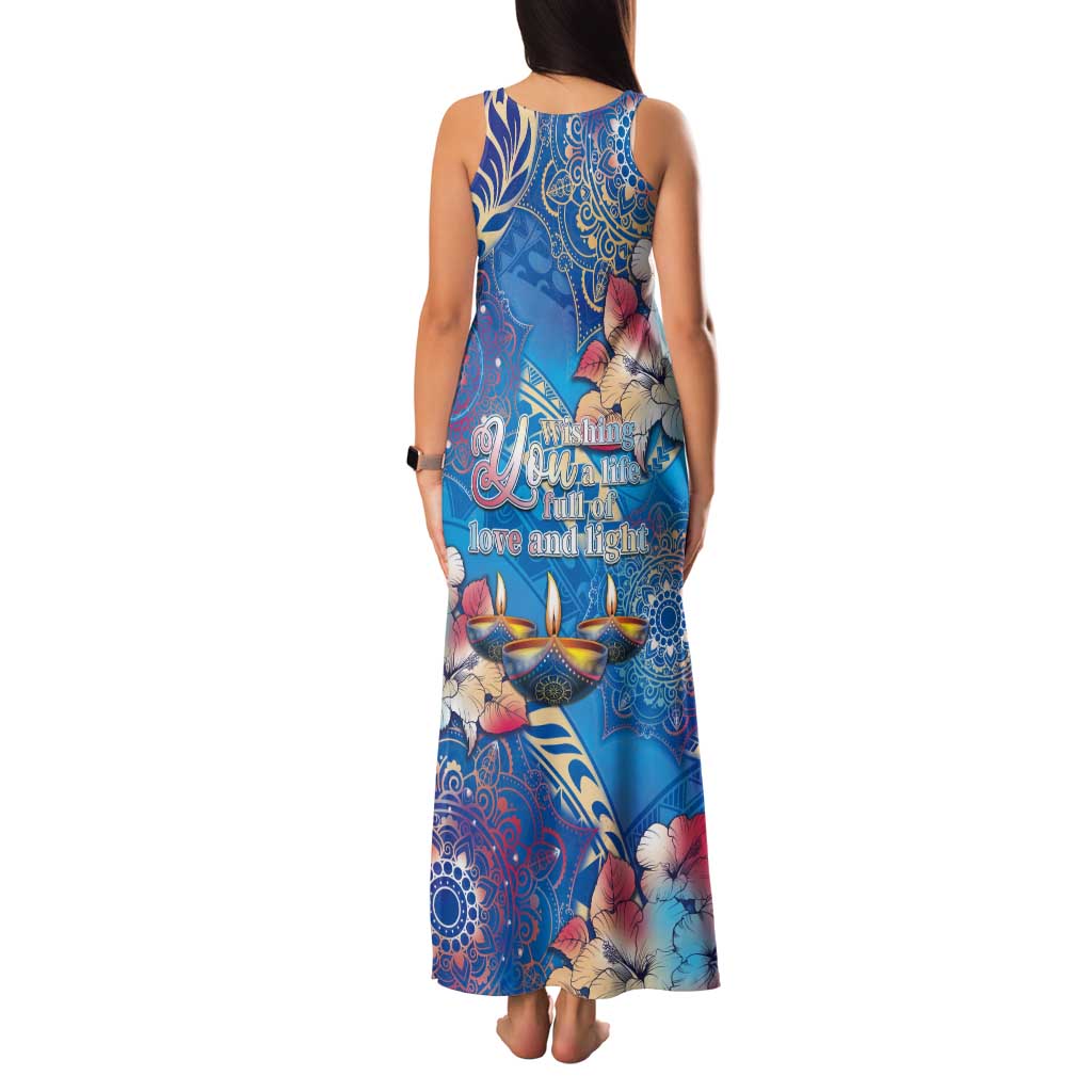 Happy Diwali Festival Tank Maxi Dress Diya Lamp Rangoli With Polynesian Pattern LT05 - Polynesian Pride