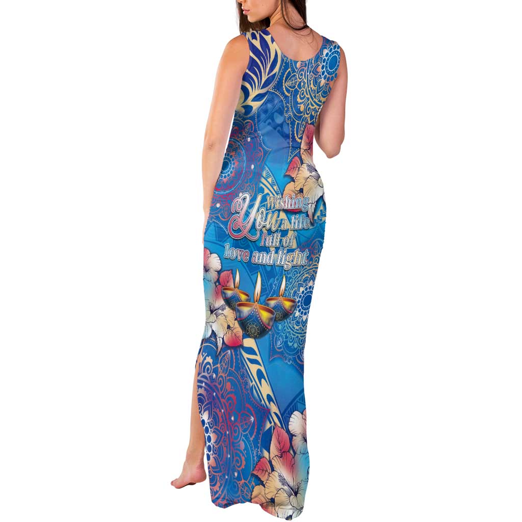Happy Diwali Festival Tank Maxi Dress Diya Lamp Rangoli With Polynesian Pattern LT05 - Polynesian Pride