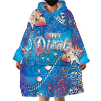 Happy Diwali Festival Wearable Blanket Hoodie Diya Lamp Rangoli With Polynesian Pattern LT05 - Polynesian Pride