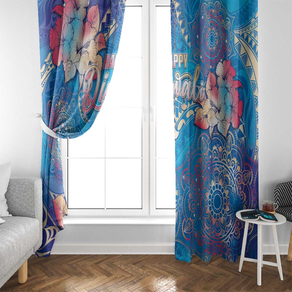 Happy Diwali Festival Window Curtain Diya Lamp Rangoli With Polynesian Pattern LT05 - Polynesian Pride