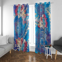 Happy Diwali Festival Window Curtain Diya Lamp Rangoli With Polynesian Pattern LT05 With Grommets Blue - Polynesian Pride
