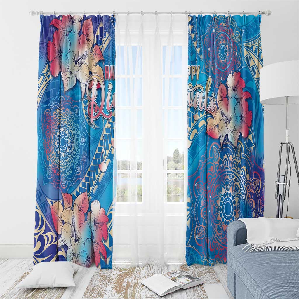 Happy Diwali Festival Window Curtain Diya Lamp Rangoli With Polynesian Pattern LT05 - Polynesian Pride