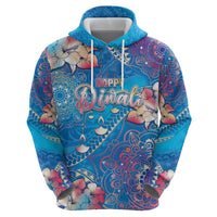Happy Diwali Festival Zip Hoodie Diya Lamp Rangoli With Polynesian Pattern