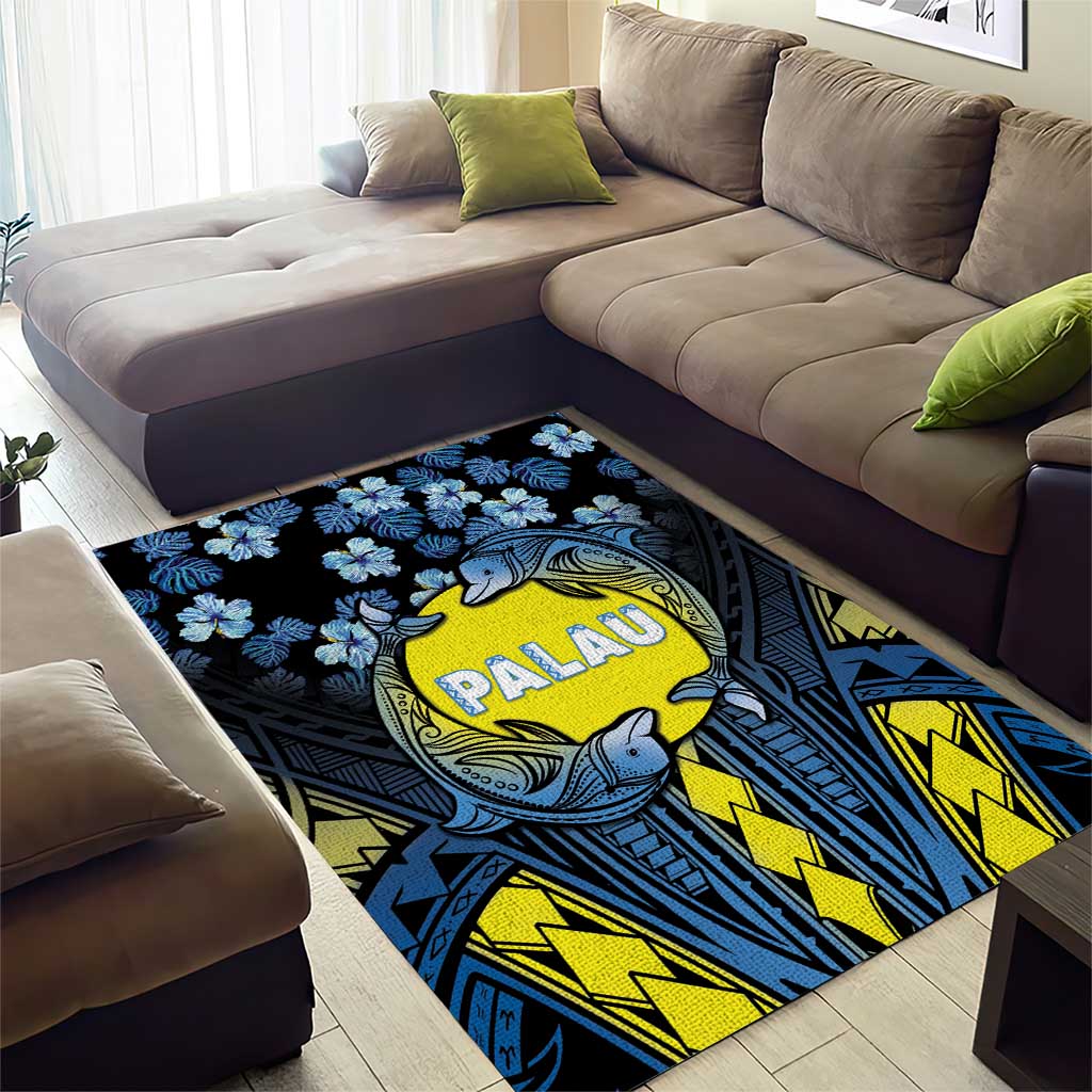 Palau Area Rug Polynesian Dolphin Tropical Hibiscus Style
