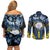 Personalised Palau Couples Matching Off Shoulder Short Dress and Long Sleeve Button Shirt Polynesian Dolphin Tropical Hibiscus Style