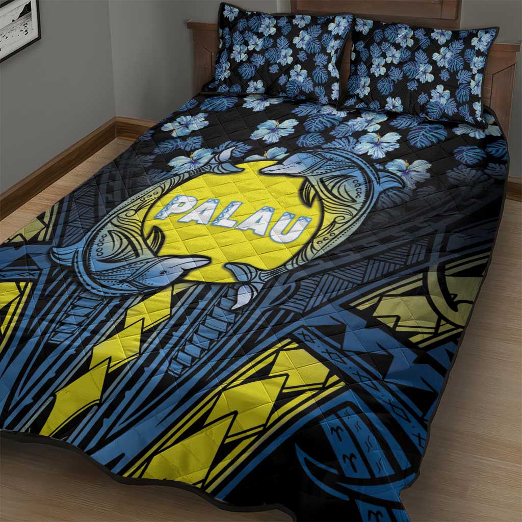 Palau Quilt Bed Set Polynesian Dolphin Tropical Hibiscus Style