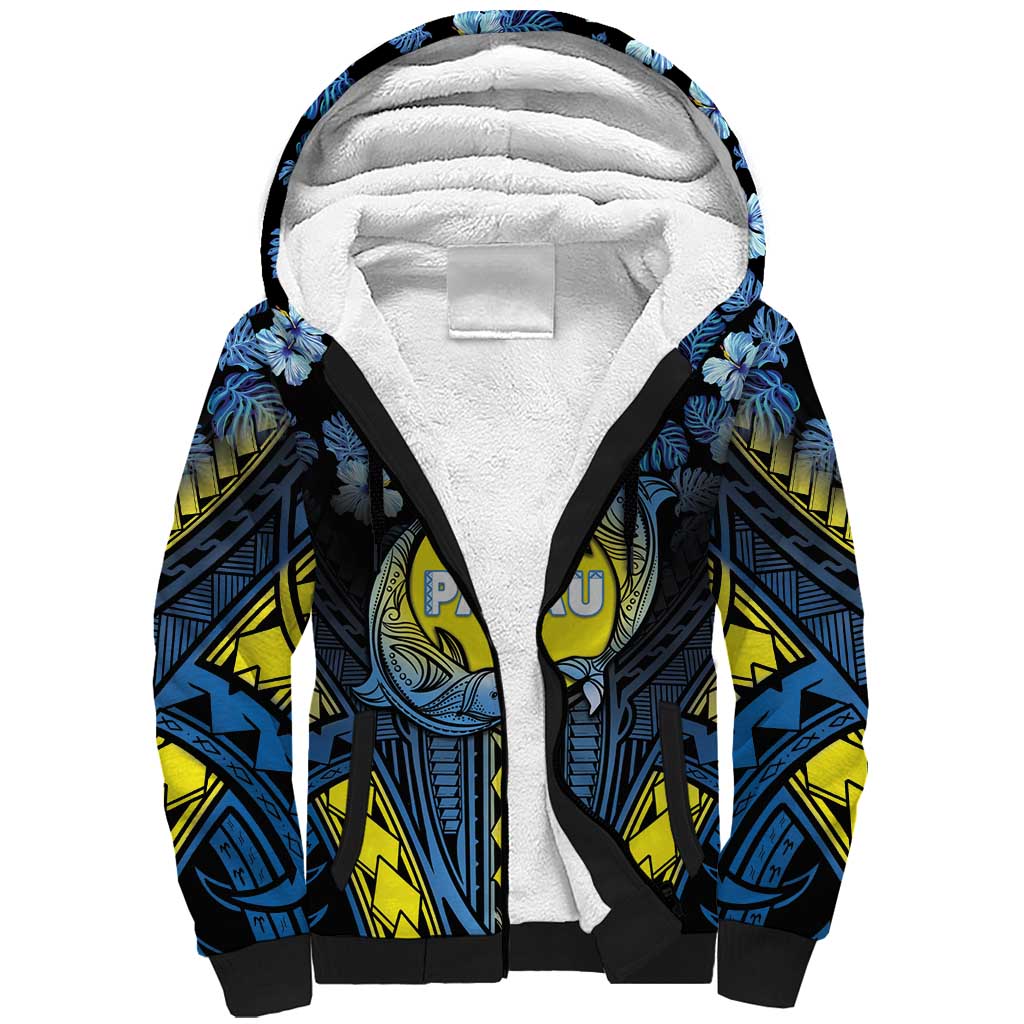 Personalised Palau Sherpa Hoodie Polynesian Dolphin Tropical Hibiscus Style