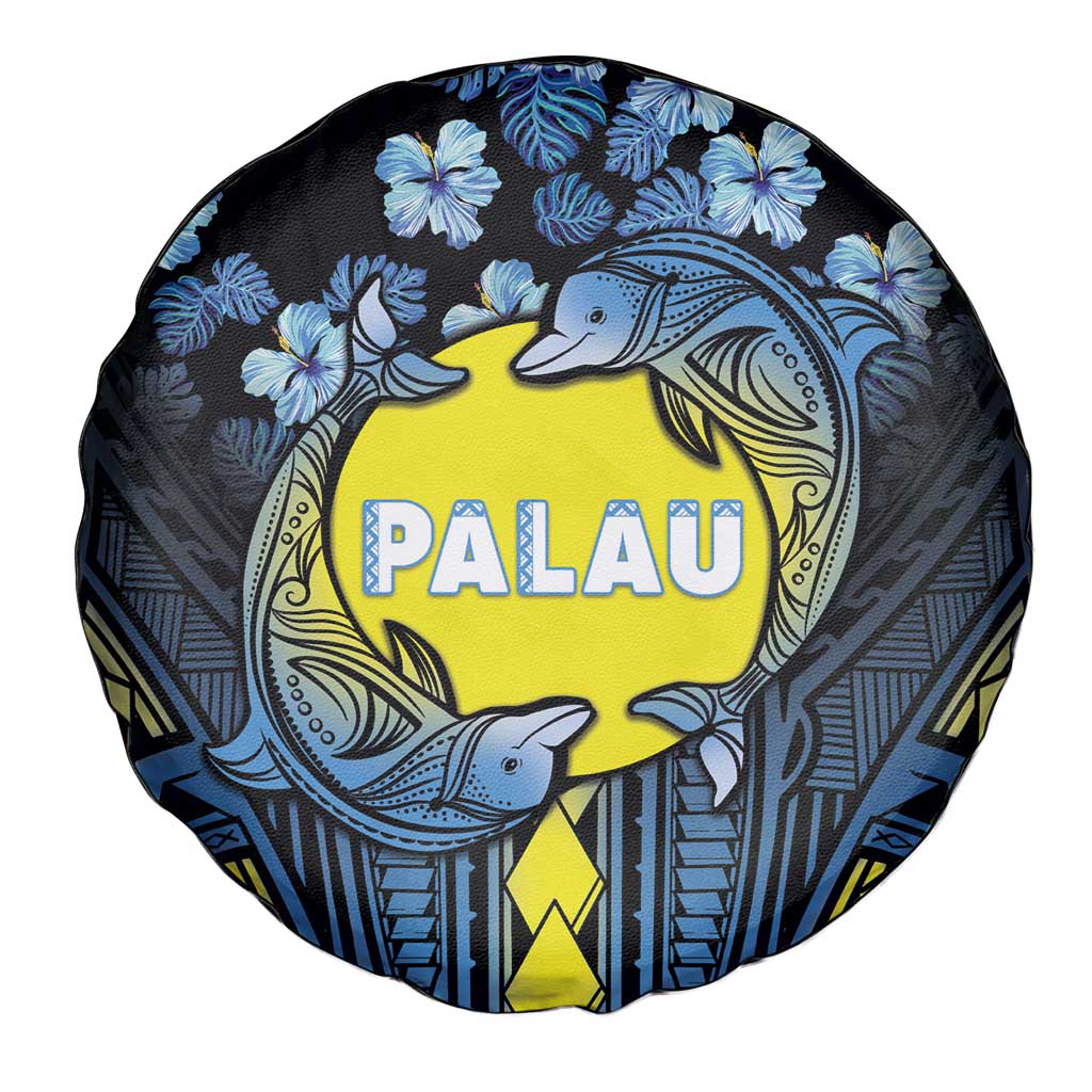 Palau Spare Tire Cover Polynesian Dolphin Tropical Hibiscus Style