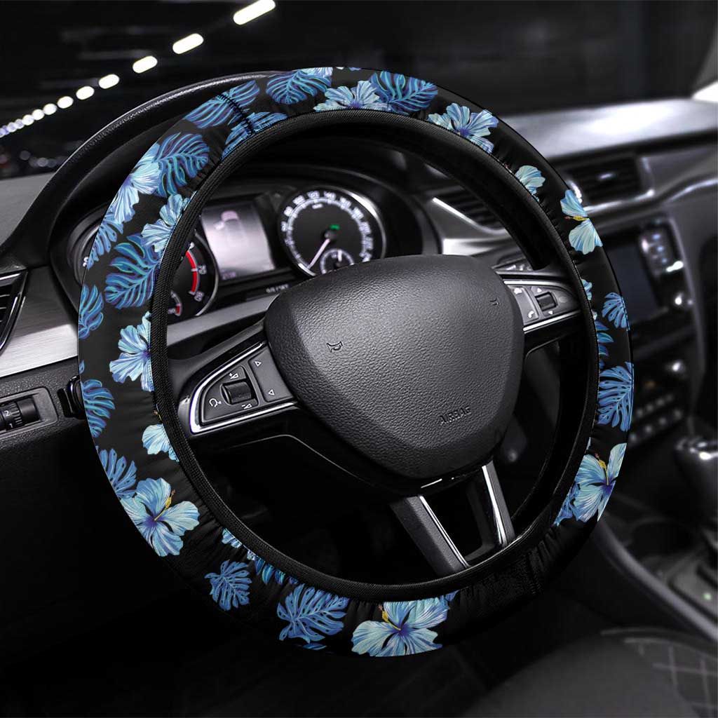 Palau Steering Wheel Cover Polynesian Dolphin Tropical Hibiscus Style