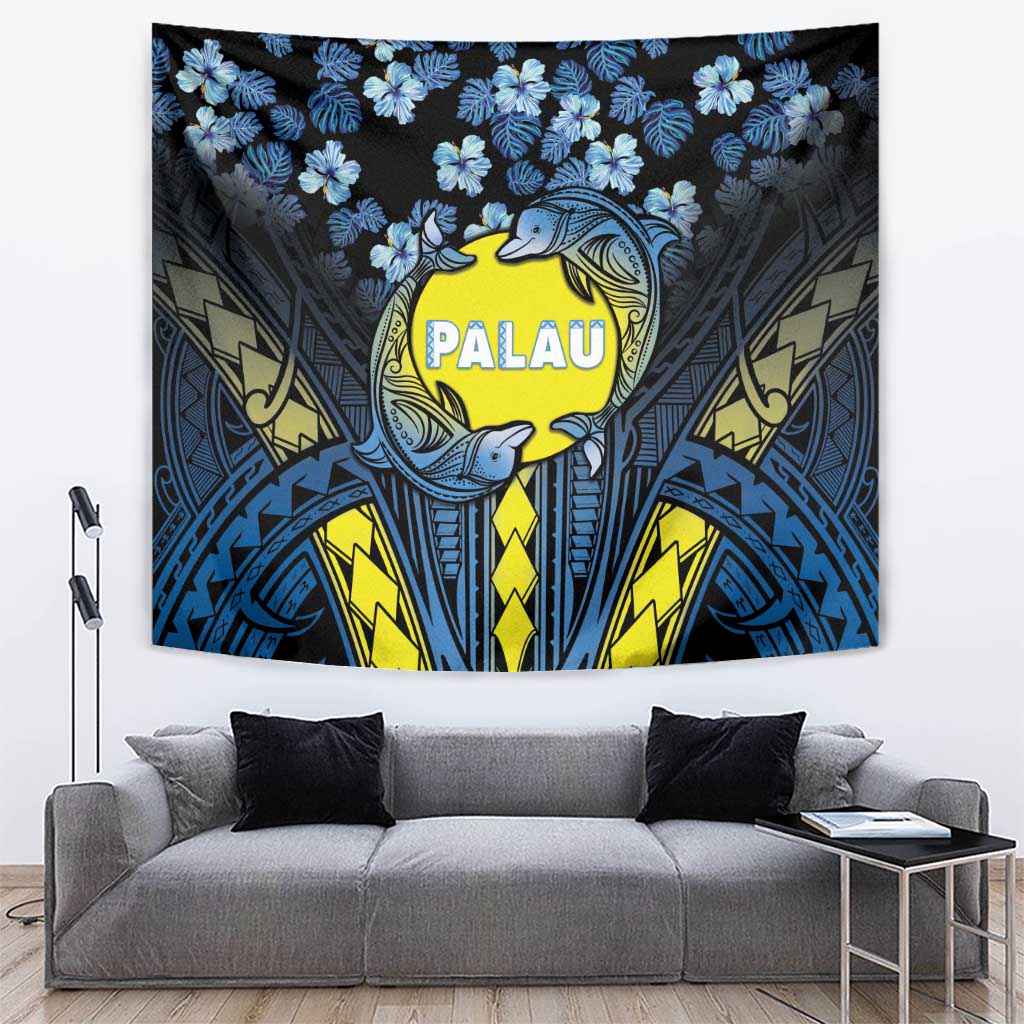 Palau Tapestry Polynesian Dolphin Tropical Hibiscus Style