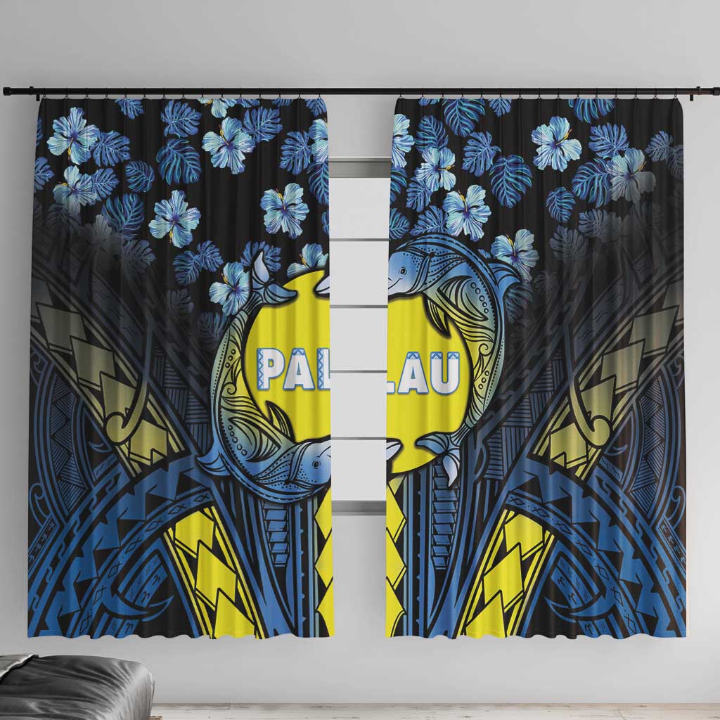 Palau Window Curtain Polynesian Dolphin Tropical Hibiscus Style