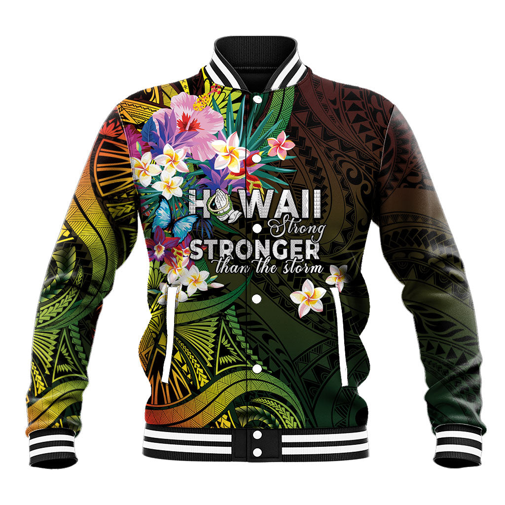 Hawaii Strong Baseball Jacket Polynesian Tribal Tropical Flowers LT05 Unisex Black - Polynesian Pride