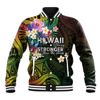 Hawaii Strong Baseball Jacket Polynesian Tribal Tropical Flowers LT05 Unisex Black - Polynesian Pride