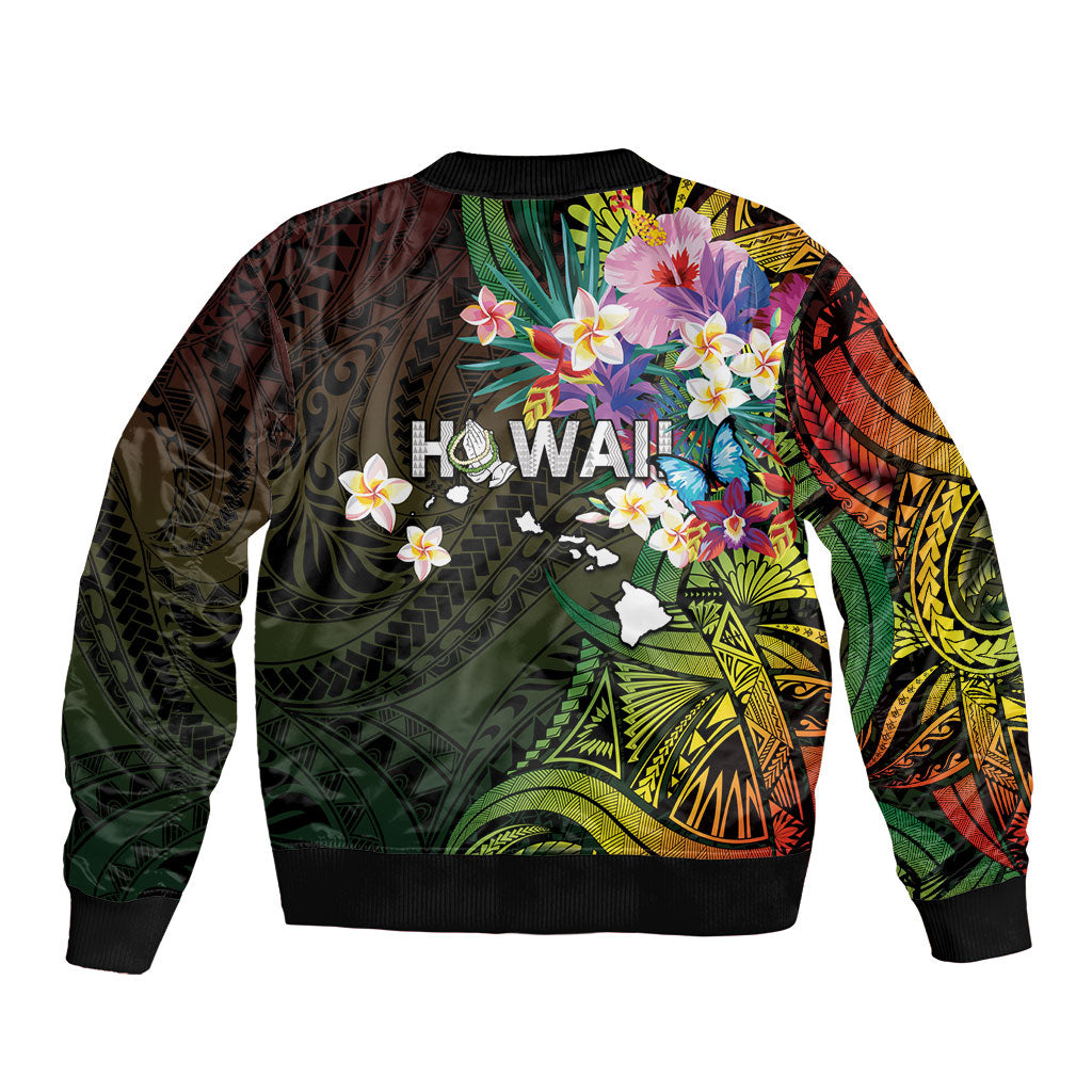 Hawaii Strong Bomber Jacket Polynesian Tribal Tropical Flowers LT05 - Polynesian Pride