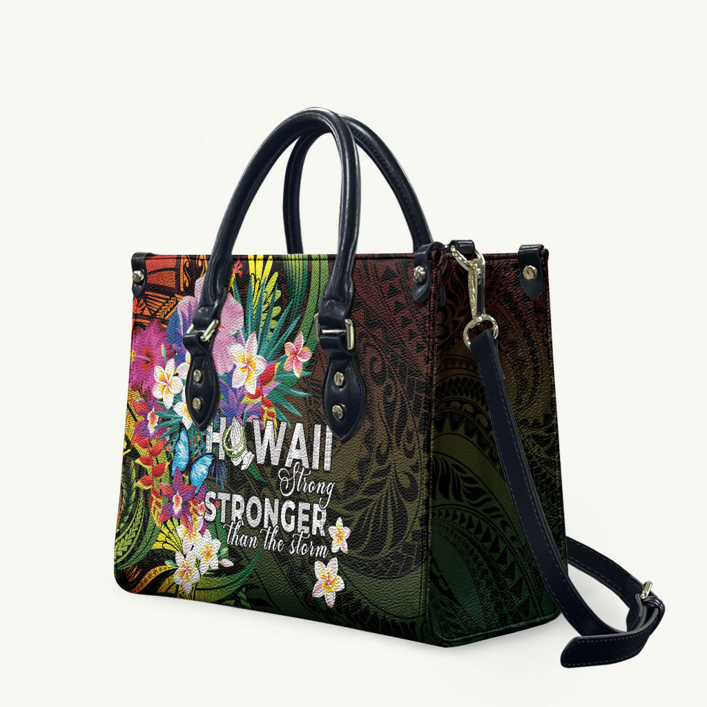 Hawaii Strong Leather Bag Polynesian Tribal Tropical Flowers LT05 Black - Polynesian Pride