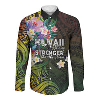 Hawaii Strong Long Sleeve Button Shirt Polynesian Tribal Tropical Flowers LT05 Unisex Black - Polynesian Pride