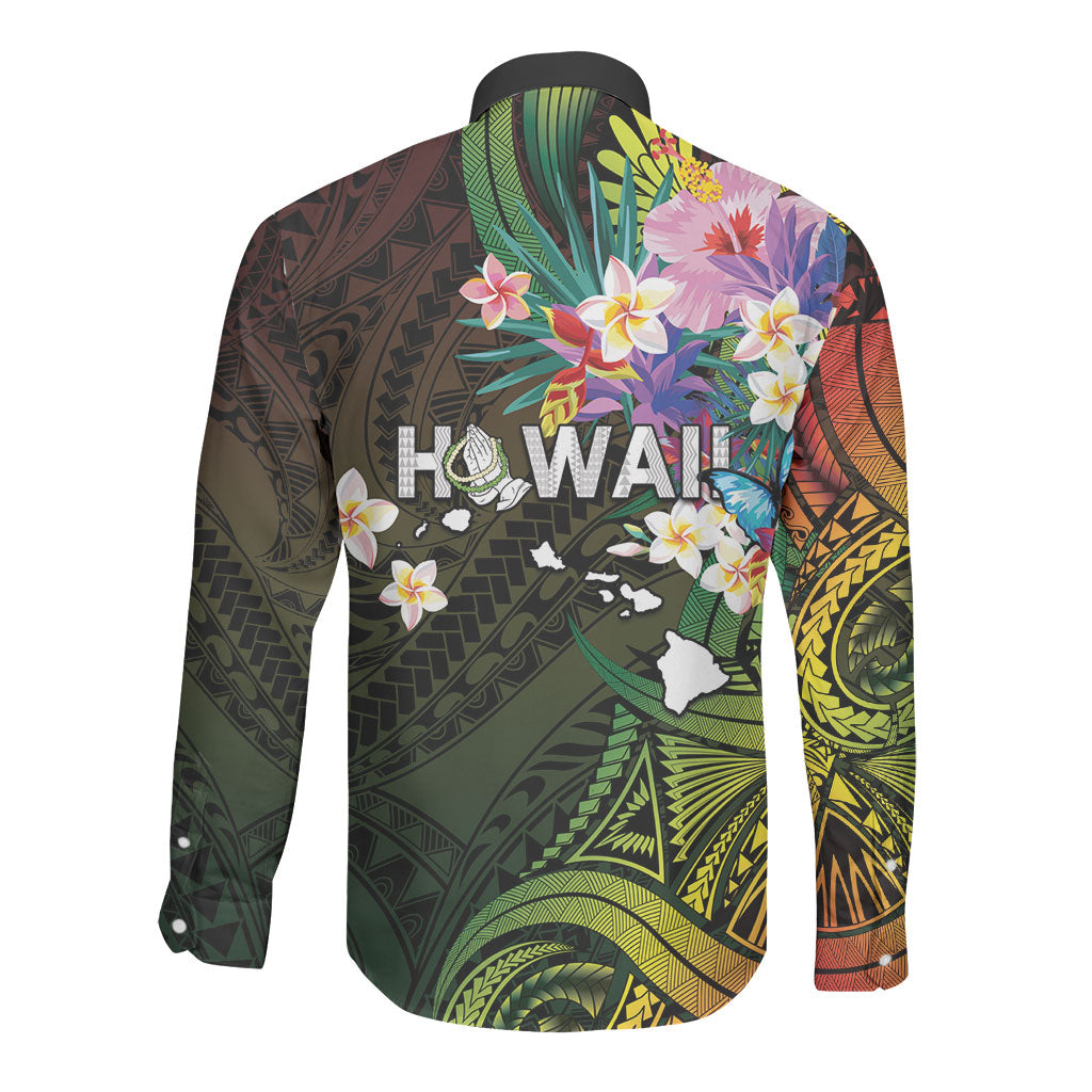 Hawaii Strong Long Sleeve Button Shirt Polynesian Tribal Tropical Flowers LT05 - Polynesian Pride