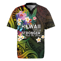 Hawaii Strong Rugby Jersey Polynesian Tribal Tropical Flowers LT05 Black - Polynesian Pride