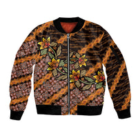 Indonesian Batik Motifs Pattern Floral Art Orange Sleeve Zip Bomber Jacket LT05 Unisex Orange - Polynesian Pride