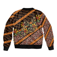 Indonesian Batik Motifs Pattern Floral Art Orange Sleeve Zip Bomber Jacket LT05 - Polynesian Pride