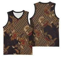 Indonesian Parang Batik Basketball Jersey Brown Gold Floral Pattern LT05 - Polynesian Pride