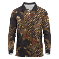 Indonesian Parang Batik Long Sleeve Polo Shirt Brown Gold Floral Pattern LT05 Brown - Polynesian Pride