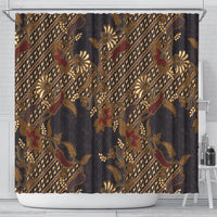 Indonesian Parang Batik Shower Curtain Brown Gold Floral Pattern LT05 - Polynesian Pride