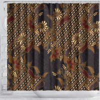 Indonesian Parang Batik Shower Curtain Brown Gold Floral Pattern LT05 - Polynesian Pride