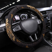 Indonesian Parang Batik Steering Wheel Cover Brown Gold Floral Pattern LT05 Universal Fit Brown - Polynesian Pride