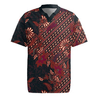 Indonesian Parang Batik Rugby Jersey Red Floral Pattern LT05 Red - Polynesian Pride