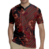 Indonesian Parang Batik Rugby Jersey Red Floral Pattern LT05 - Polynesian Pride