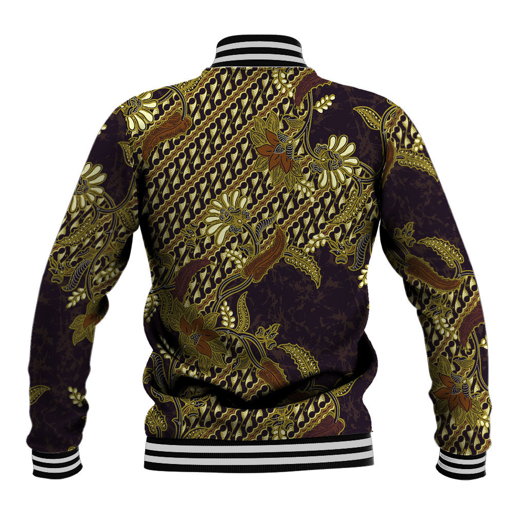 Indonesian Parang Batik Baseball Jacket Yellow Floral Pattern