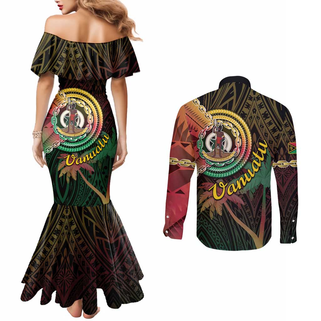 Vanuatu Espiritu Santo Island Couples Matching Mermaid Dress and Long Sleeve Button Shirt Beach Landscape LT05 - Polynesian Pride