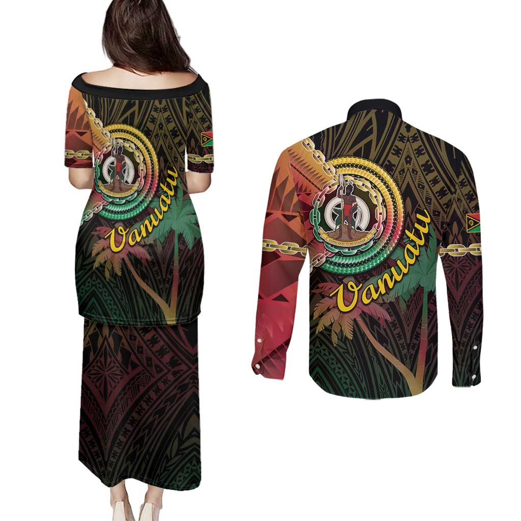Vanuatu Espiritu Santo Island Couples Matching Puletasi and Long Sleeve Button Shirt Beach Landscape
